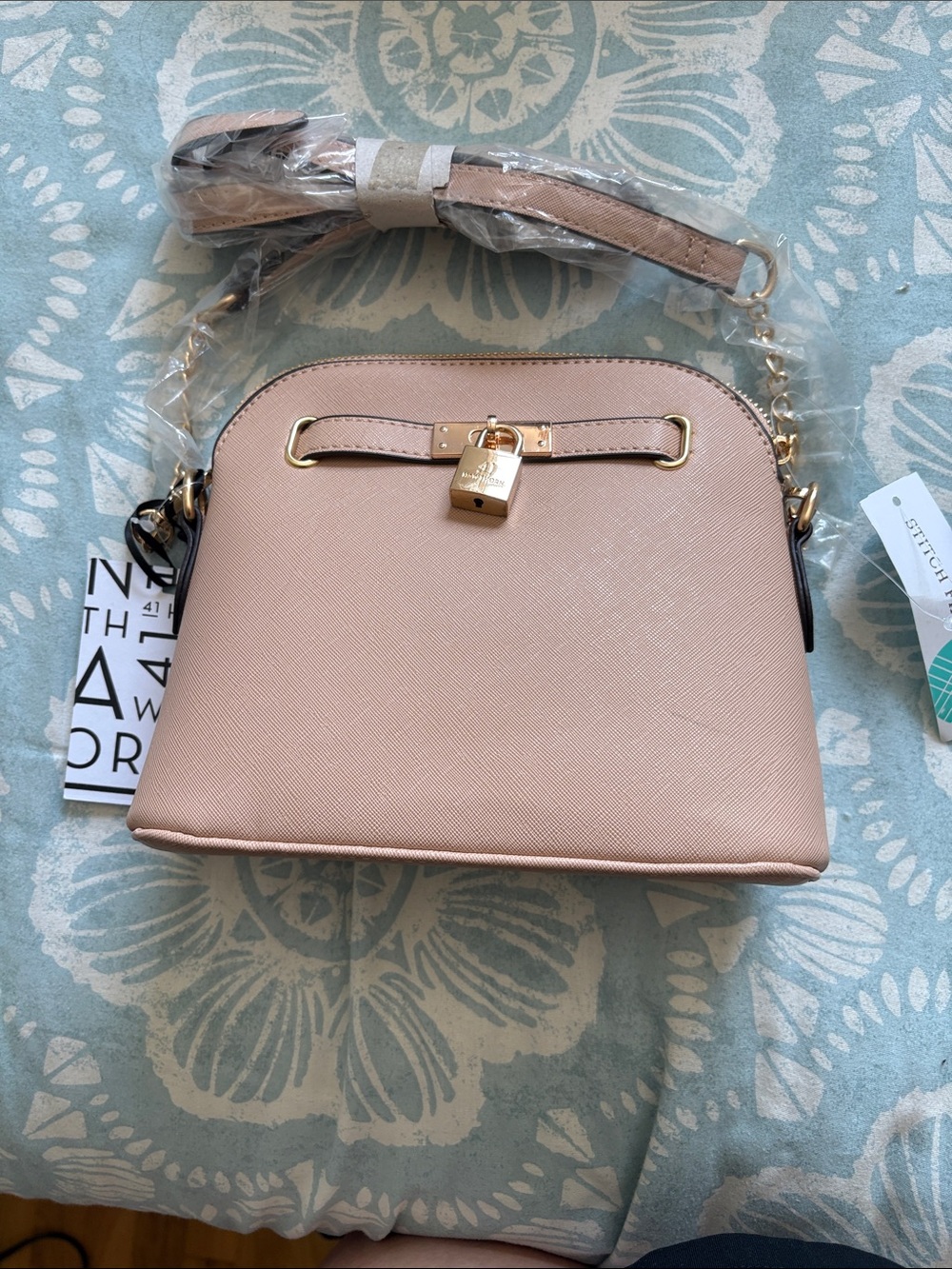 41 Hawthorn Blush Pink Dome Crossbody with Gold Padlock